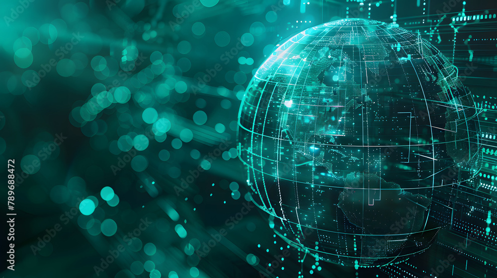 Obraz premium Digital globe icon with data and online technology background for global business. web design or digital marketing concept. Copy space