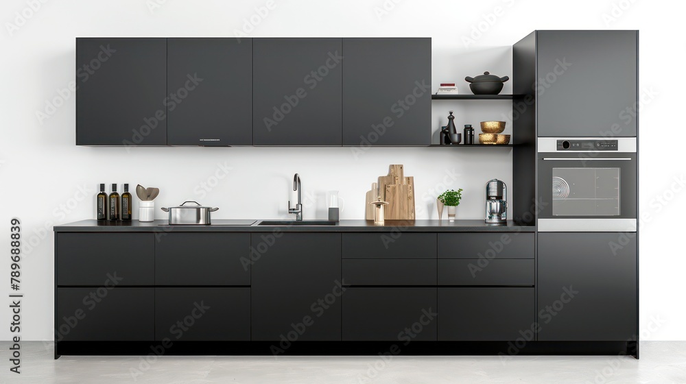 Modern kitchen interior with black cabinets Modern kitchen interior with black cabinets