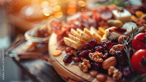 prosciutto plate with olives cheeses herbs oil nuts dry fruits