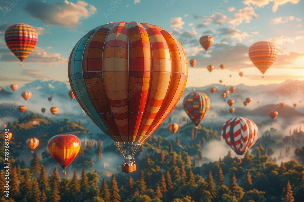 Fototapeta premium A colorful hot air balloon festival, showcasing the joy and exhilaration of freedom and flight. Concept of celebration and liberation. Generative Ai.