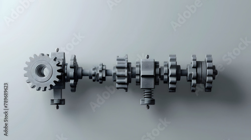 Grey paper silhouette of a camshaft. automotive design concept on grey background. 
