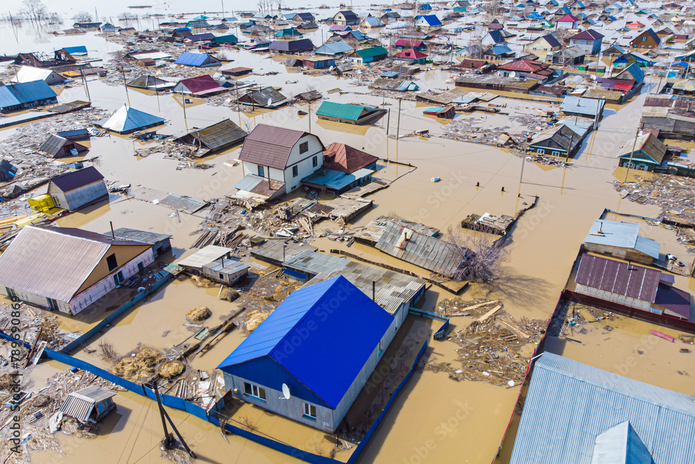 the village and numerous private houses and estates flooded to the roof with water during spring floods and river overflows the village and numerous private houses and estates flooded to the roof with water during spring floods and river overflows