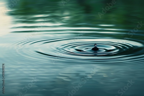: A solitary droplet impacting the surface of a still pond.