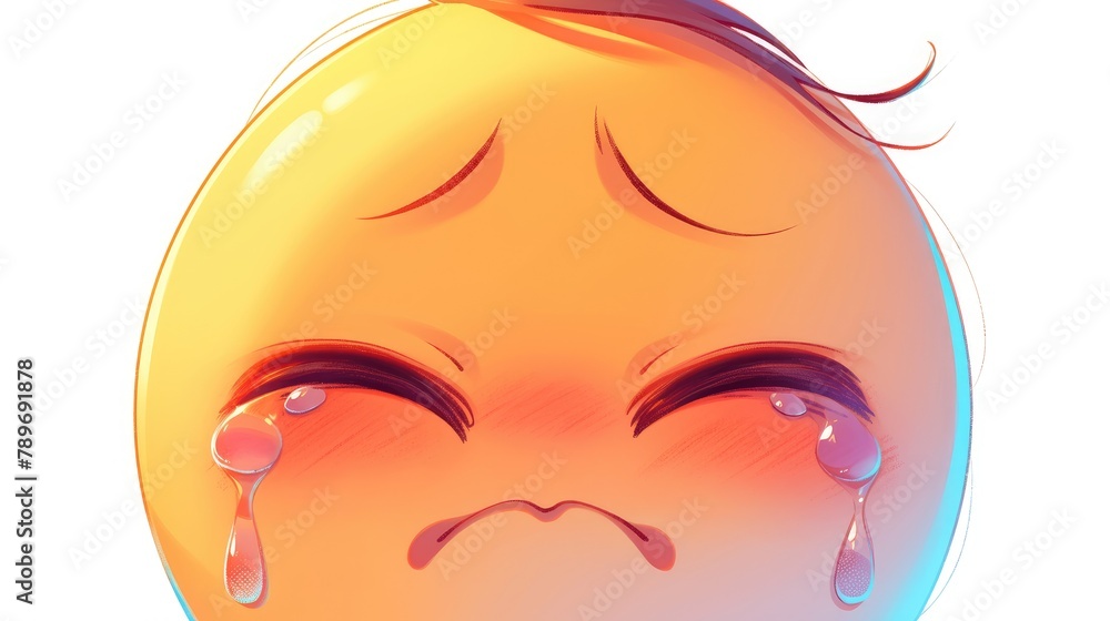 A cartoon rendering of a crying emoji set against a white background