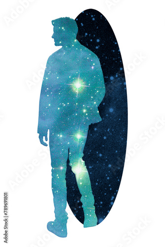 Png aesthetic holographic man sticker, transparent background photo