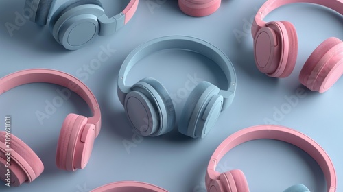 Blank mockup of fashionably designed headphones with interchangeable ear pads in different colors. . photo