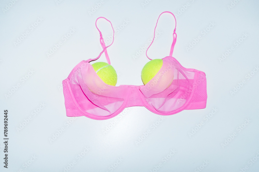 Transparent mesh bra with tennis balls as boobs with hard direct flash Transparent mesh bra with tennis balls as boobs with hard direct flash