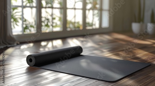 Blank mockup of a highperformance yoga mat with a nonslip texture. .