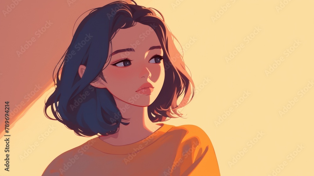 A solitary female character in a cartoon illustration A solitary female character in a cartoon illustration