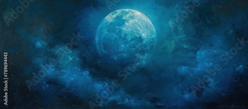 Full Blue Moon Painting in Dark Sky