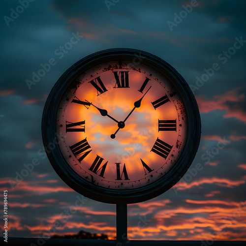 Visual Explanation of Post Meridiem (PM) Time Through Classic Wall Clock Against Evening Sky