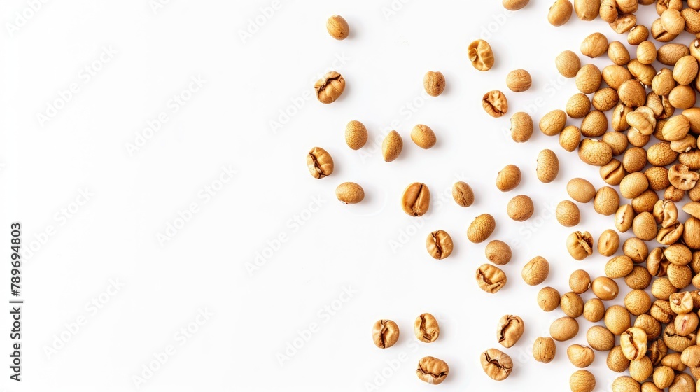 gold coffee beans scattered on white background copyspace gold coffee beans scattered on white background copyspace