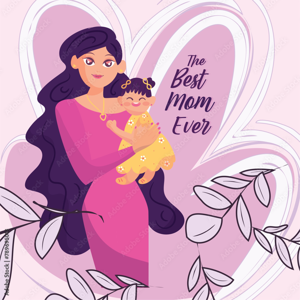 Feliz dia de la madre.Eres la mejor mama por siempre,greeting card Vector banner with pink en fondo rosa con flores ilustradas,poster y web Feliz dia de la madre.Eres la mejor mama por siempre,greeting card Vector banner with pink en fondo rosa con flores ilustradas,poster y web