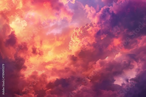 : A tapestry of fiery clouds at sunset, with shades of orange, pink, and purple blending seamlessly.