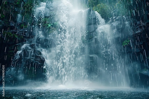 : A thunderous waterfall intensified by the rain, the spray mixing with the downpour in a display of nature?? power photo