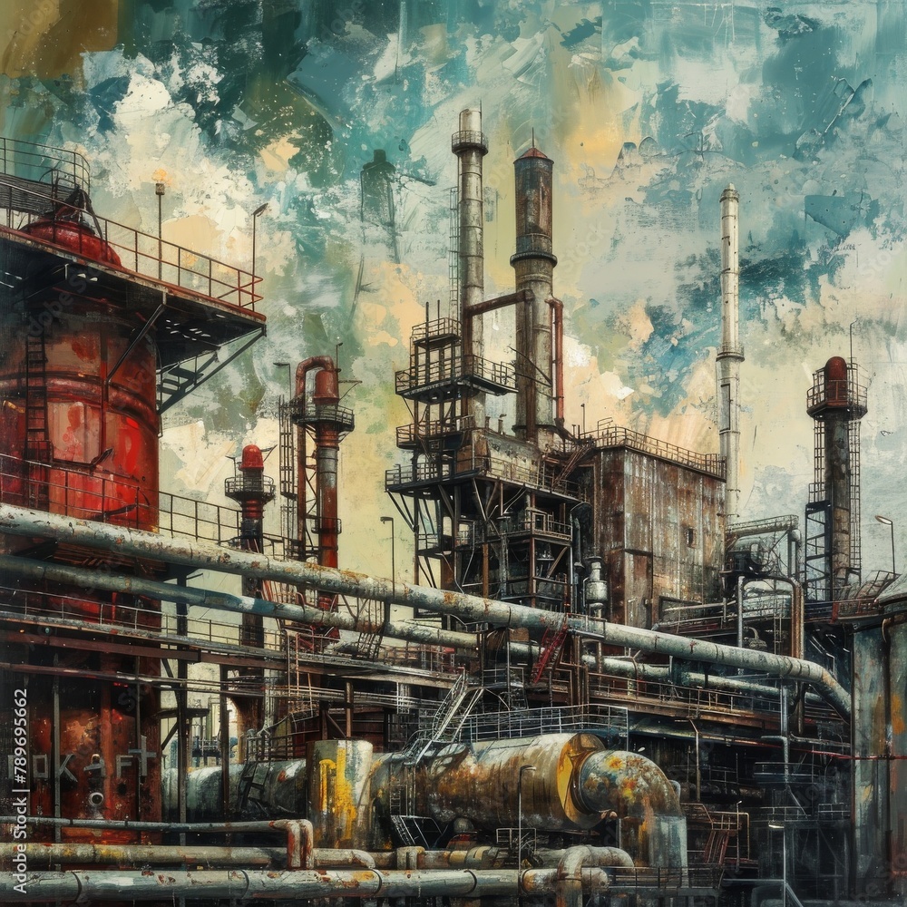 Industrial Landscape, Smoking Factory Pipes, Factory Buildings, Industrial Abstract Generative AI Illustration