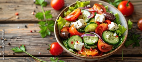 Fresh Salad With Cucumbers, Tomatoes, Olives, and Feta Cheese