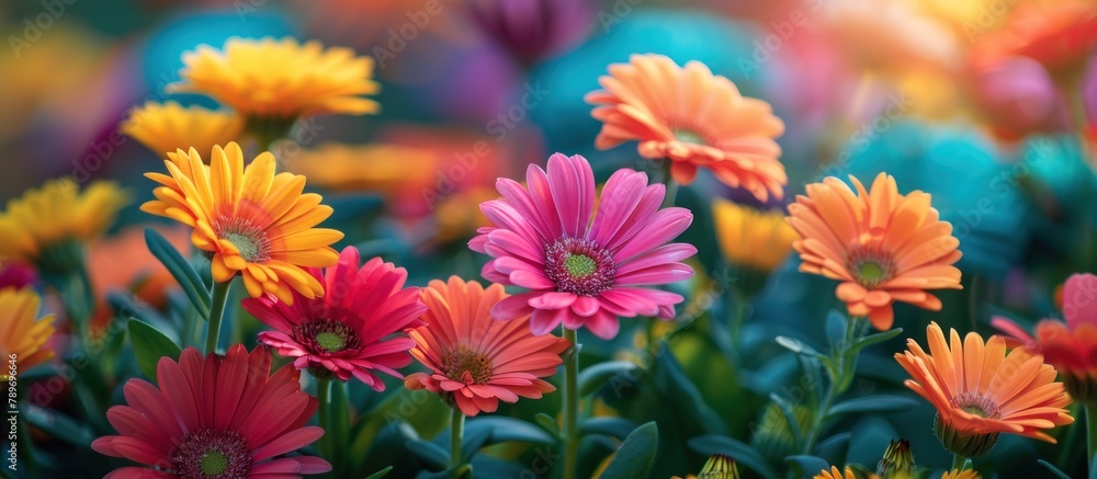 Colorful Flowers Spread Across Grassy Field Colorful Flowers Spread Across Grassy Field