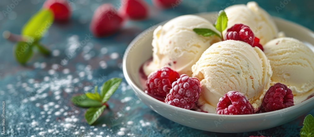 Bowl of Ice Cream With Raspberries Bowl of Ice Cream With Raspberries