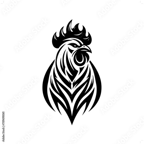 rooster; chicken in modern tribal tattoo, abstract line art of animals, minimalist contour. Vector