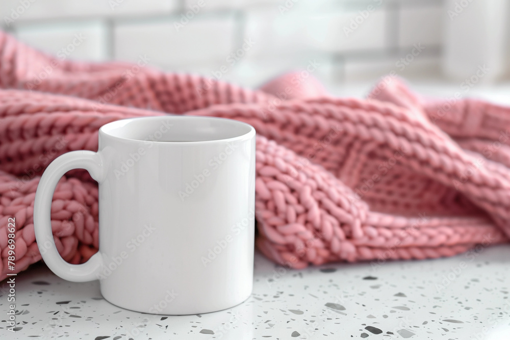 Blank mug POD product white cup mockup cozy pastel pink yarn wool knitted blanket wool minimal background empty space creative handmade knitting crochet diy crafting winter earthy coastal cafe advert Blank mug POD product white cup mockup cozy pastel pink yarn wool knitted blanket wool minimal background empty space creative handmade knitting crochet diy crafting winter earthy coastal cafe advert