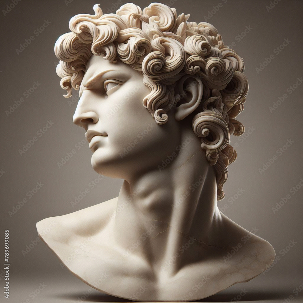 God Apollo bust sculpture. Ancient Greek god of Sun and Poetry Plaster copy of a marble statue isolated on black God Apollo bust sculpture. Ancient Greek god of Sun and Poetry Plaster copy of a marble statue isolated on black