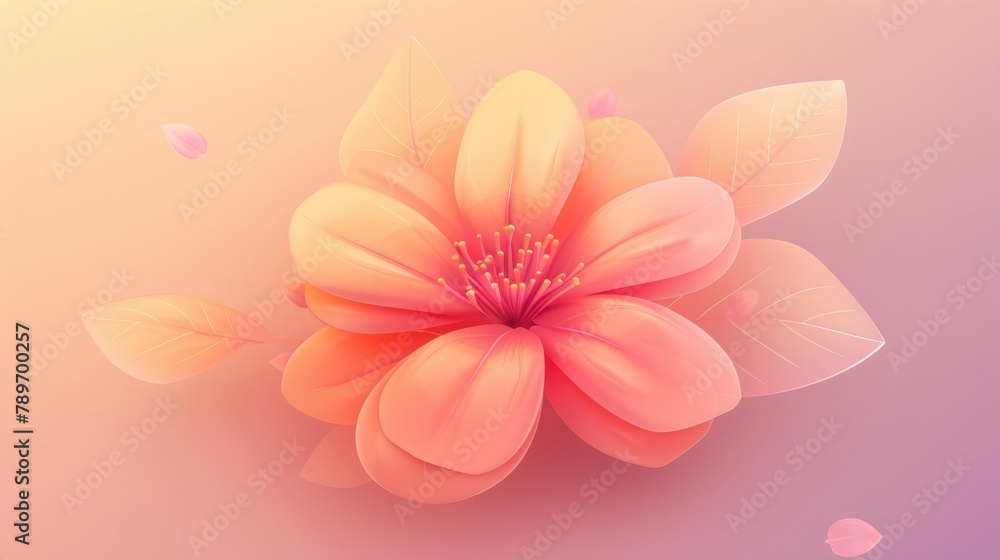 2d illustration design of a charming spring icon featuring a cute flower with delicate leaves in a gradient style