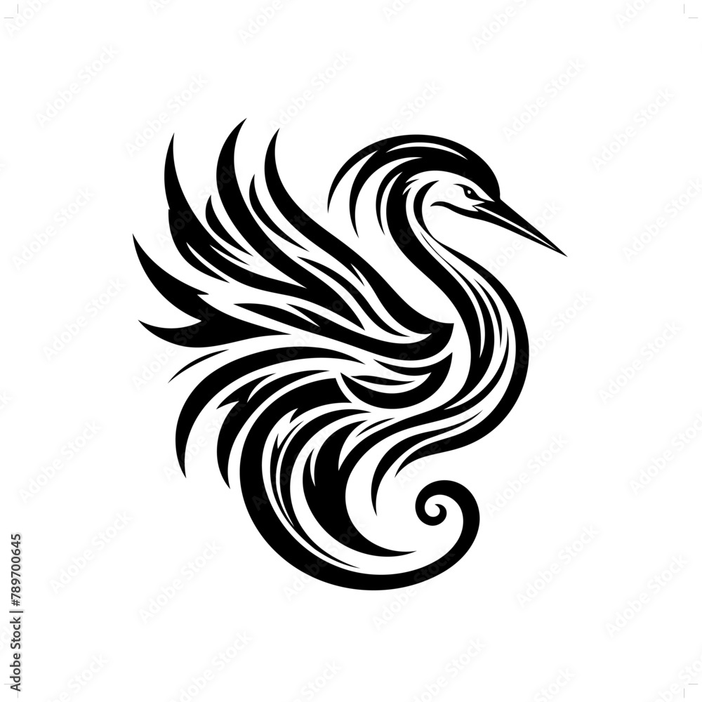 heron in modern tribal tattoo, abstract line art of animals, minimalist contour. Vector heron in modern tribal tattoo, abstract line art of animals, minimalist contour. Vector