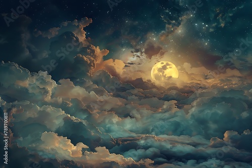 : An otherworldly scene of clouds illuminated by the soft glow of the moon.
