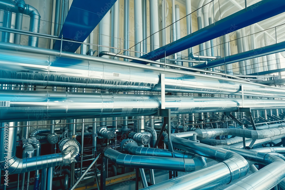Complex Network of Pipes and Valves in Industrial Facility Complex Network of Pipes and Valves in Industrial Facility
