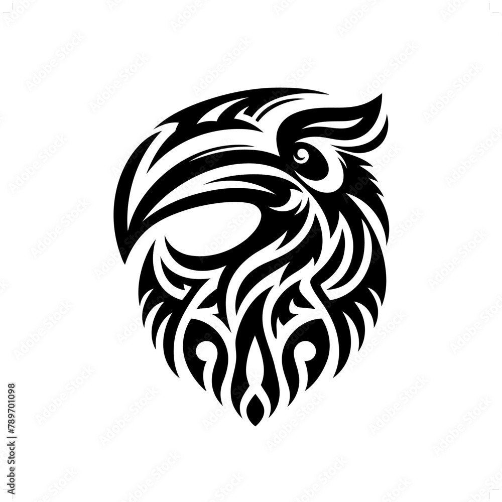 Hornbill in modern tribal tattoo, abstract line art of animals, minimalist contour. Vector Hornbill in modern tribal tattoo, abstract line art of animals, minimalist contour. Vector