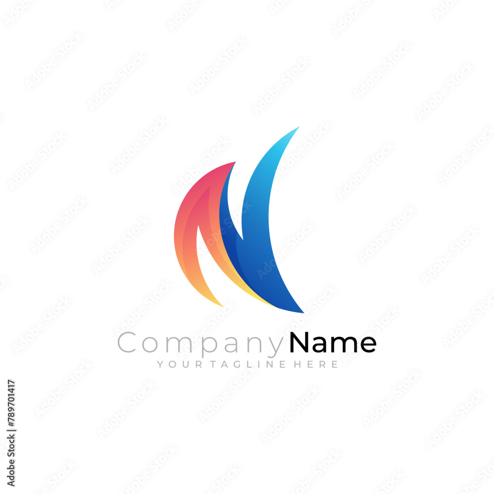 N icons, letter N logo template, 3d colorful design N icons, letter N logo template, 3d colorful design