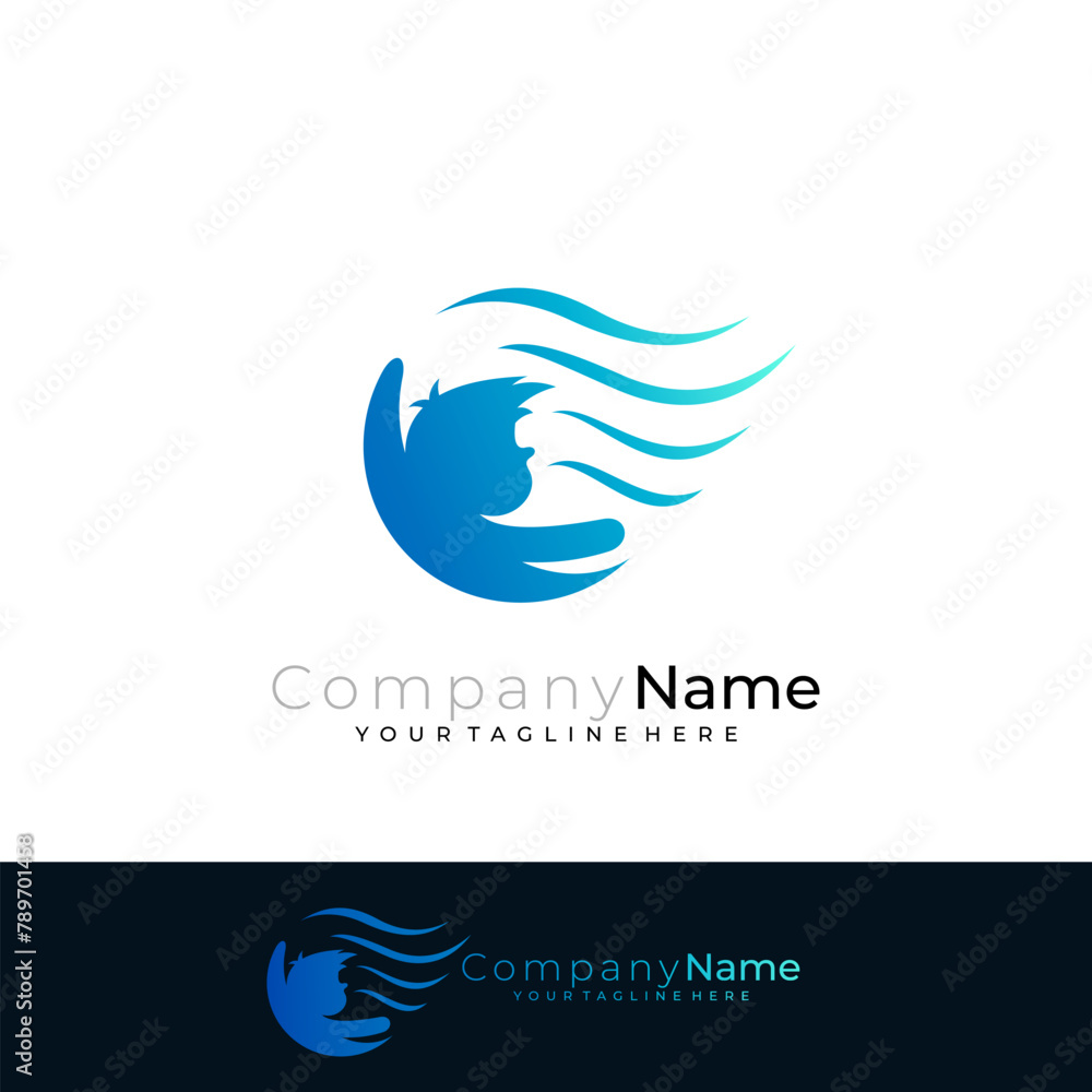 Kids logo with water wave design combination, blue color Kids logo with water wave design combination, blue color