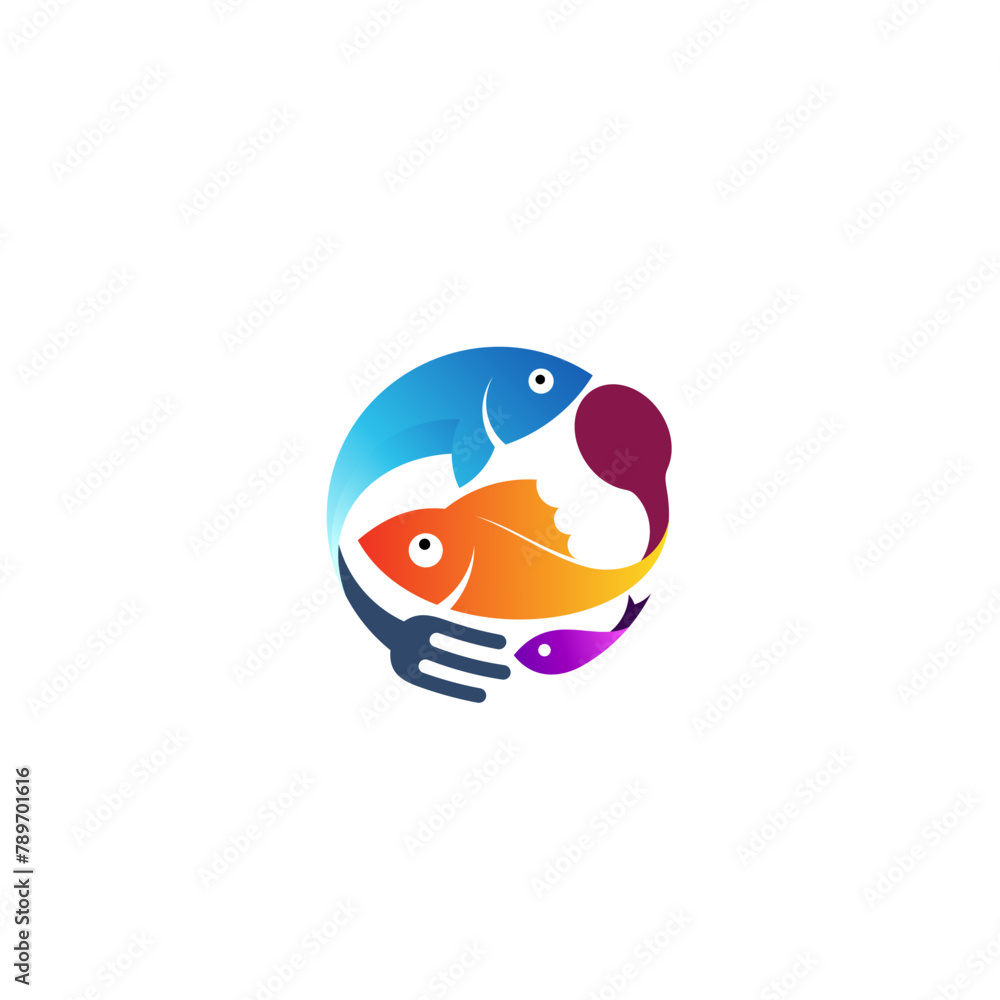Fish food logo with restaurant design, seafood icon Fish food logo with restaurant design, seafood icon