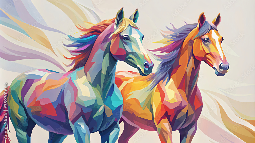Obraz premium Running Color Horses Silhouette on Abstract Background