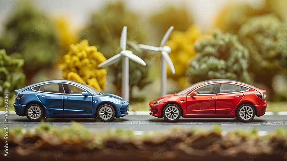 Sustainable Drive: Electric Cars Meet Wind Energy. Concept Renewable Energy, Eco-Friendly Transportation, Green Technology, Clean Energy, Sustainability