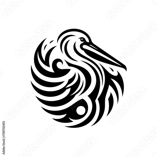 Pelican in modern tribal tattoo, abstract line art of animals, minimalist contour. Vector