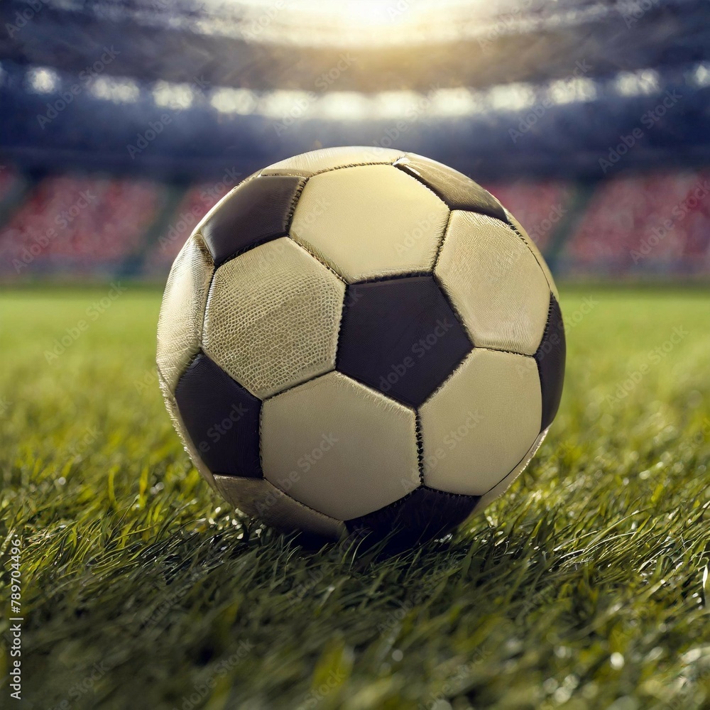 football , ball in stadium and green grass 