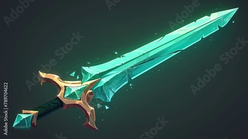 Immerse yourself in a world of enchantment with a magical cartoon sword crafted from steel adorned with a green hilt sparkling with precious gems Whether you seek a knight s warrior dagger 