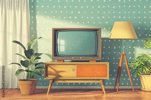 retro 1950s television in vintage living room oldfashioned nostalgia ai illustration photo