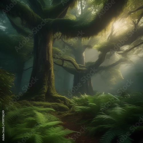 A dense, mysterious forest with ancient trees and a thick carpet of ferns3 © Ai.Art.Creations