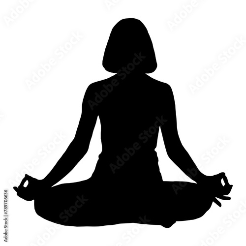 Lotus png yoga pose silhouette, woman illustration in black design, transparent background