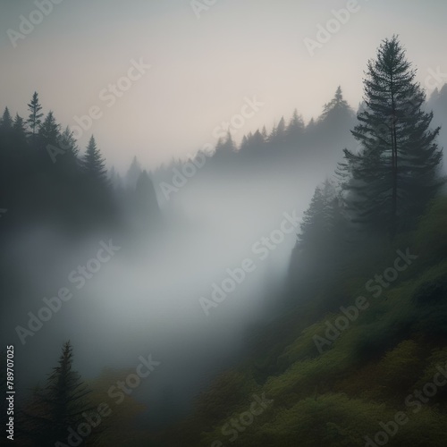 A dense fog rolling over a quiet, misty forest4