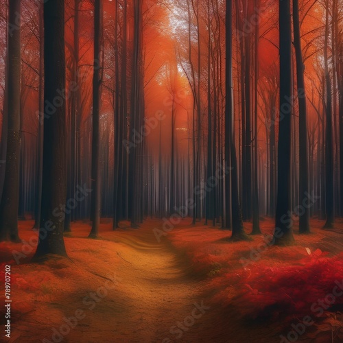 A colorful autumn forest with trees in shades of red, orange, and yellow4