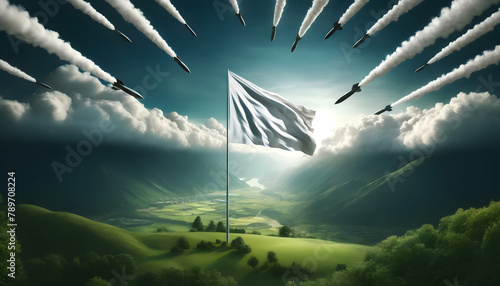 Under Siege: Missiles Closing in on a Lone White Flag photo