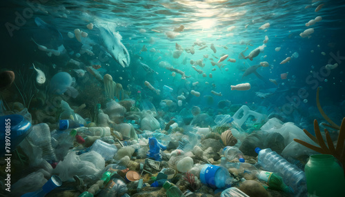 Underwater Crisis: Vast Swaths of Plastic Waste Polluting the Ocean Depths © CreaCrate Pro