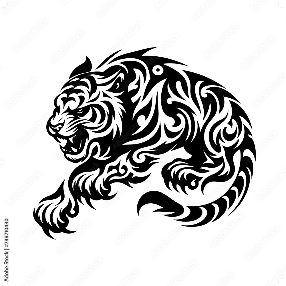 Tiger in modern tribal tattoo, abstract line art of animals, minimalist contour. Vector Tiger in modern tribal tattoo, abstract line art of animals, minimalist contour. Vector