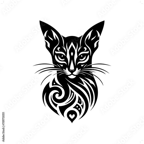 Abyssinian cat in modern tribal tattoo, abstract line art of animals, minimalist contour. Vector