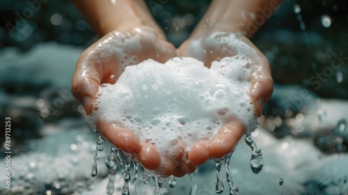 White bubbled soap foam in hands