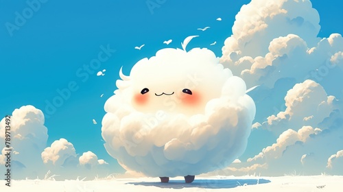 A charming cartoon character of a fluffy thunderhead cloud